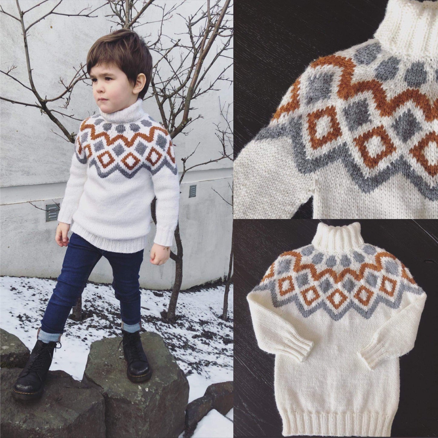 Frost - ein Kinderpullover mit klassischem Isländermuster, als RVO gestrickt.