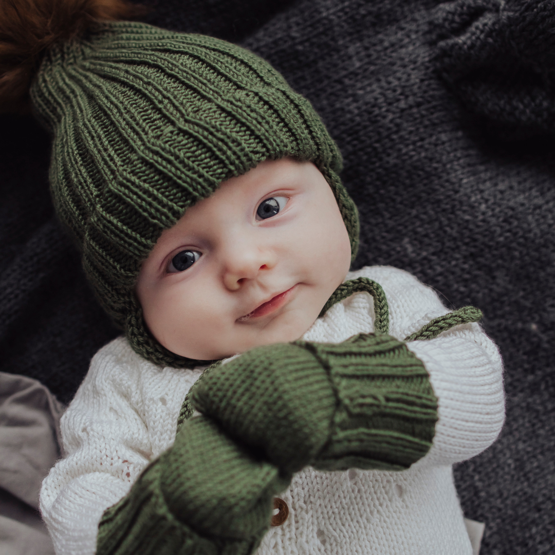 Retro Kombo - Mütze, Handschuhe und Socken für Kinder und Babys im Rippenmuster